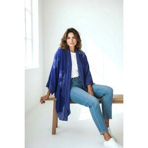 Meng Design art to wear 2XL floral kimono Indonesian pockets‎ blue